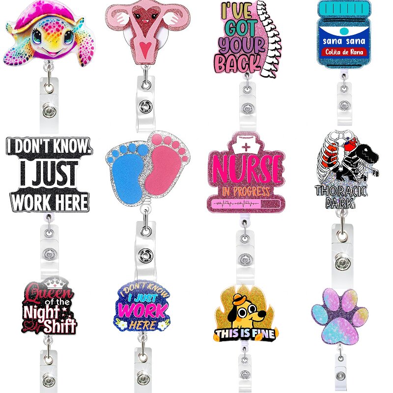 Xray Tech Accessories - ホット販売 1 ピースアニメグリッターアクリル格納式ナースバッジリール医師学生名 ID カードホルダーストラップワニ口クリップ