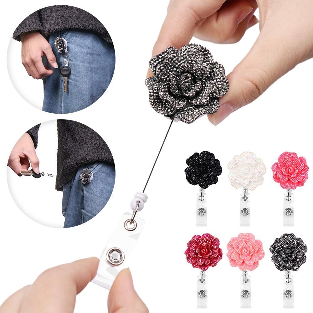 Xray Tech Accessories - 新しいバラの形をしたバッジ,樹脂製,格納式,バッジ,バッジ,エレガントな花柄ホルダー,ストラップキーホルダー