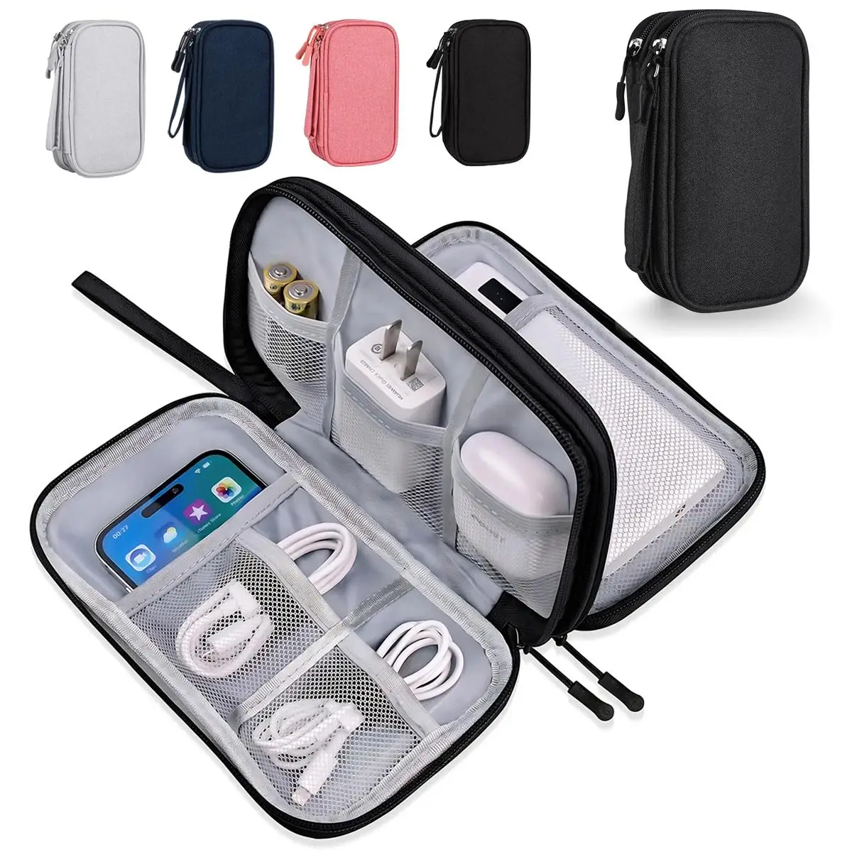 防水トラベルケーブルオーガナイザーバッグ ポータブル二層式電 - Tech Accessories Hard Case のレビューと価格