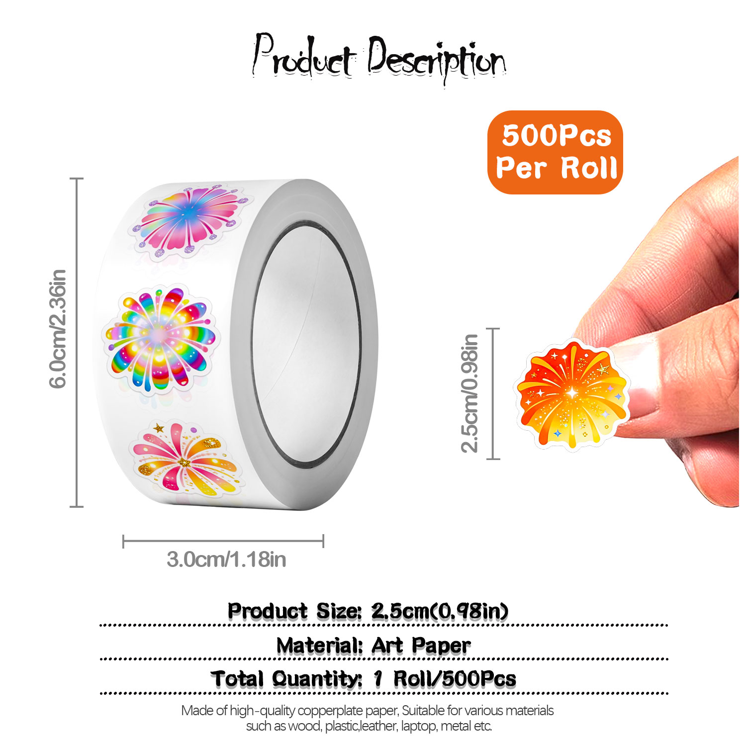 500 個漫画ブリリアント花火ステッカーロール 1 インチア - Tech Accessories To Gift のレビューと価格