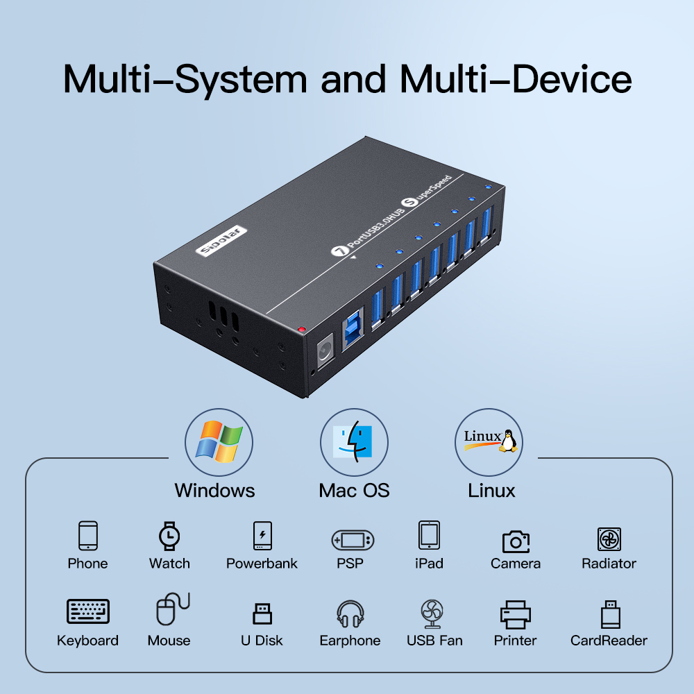 A-173 工業用7ポートUSB 3.0メタルハブ高速スプリ - Usb Hub 7 Port のレビューと価格
